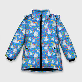 Зимняя куртка для девочек 3D с принтом Снеговики в Петрозаводске, ткань верха — 100% полиэстер; подклад — 100% полиэстер, утеплитель — 100% полиэстер. | длина ниже бедра, удлиненная спинка, воротник стойка и отстегивающийся капюшон. Есть боковые карманы с листочкой на кнопках, утяжки по низу изделия и внутренний карман на молнии. 

Предусмотрены светоотражающий принт на спинке, радужный светоотражающий элемент на пуллере молнии и на резинке для утяжки. | merry christmas | дед мороз | ёлка | зима | новый год | праздник | санта клаус | снеговики | снегурочка | снежинки | снежная баба