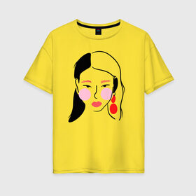 Женская футболка хлопок Oversize с принтом Black and Red в Петрозаводске, 100% хлопок | свободный крой, круглый ворот, спущенный рукав, длина до линии бедер
 | губы | девушка | женщина | минимализм | очки | рисунок