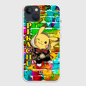 Чехол для iPhone 13 с принтом Pikachu в Петрозаводске,  |  | 2021 | pika | pika pika | pokemon go | аниме | граффити | детектив пикачу | детская | дочка | игра | игры | из игры | модный пикачу | неон | пикачу | покемон | покемоны | с новым годом | с пикачу | с покемоном | сын