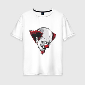 Женская футболка хлопок Oversize с принтом Криповый клоун в Петрозаводске, 100% хлопок | свободный крой, круглый ворот, спущенный рукав, длина до линии бедер
 | борода | взгляд | клоун | красный | криповый | нос | страшный | улыбка | хипстер
