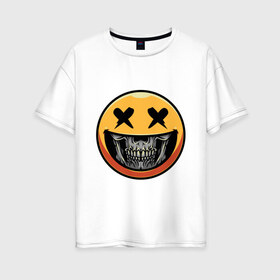 Женская футболка хлопок Oversize с принтом Dead Smile в Петрозаводске, 100% хлопок | свободный крой, круглый ворот, спущенный рукав, длина до линии бедер
 | кости | криповый | мертвый | смайл | страшный | улыбка | хипстер | череп