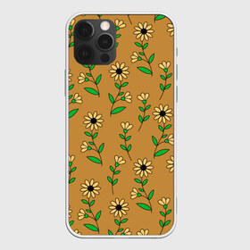 Чехол для iPhone 12 Pro Max с принтом Цветочки на темно желтом фоне в Петрозаводске, Силикон |  | Тематика изображения на принте: 8 марта | весна | день рождения | желтый | зеленый | лето | листья | орнамент | паттерн | праздник | природа | растения | узор | цветы | черный