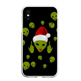 Чехол для iPhone XS Max матовый с принтом Прощай 2021 Новогодний Пришелец 2022 в Петрозаводске, Силикон | Область печати: задняя сторона чехла, без боковых панелей | 2020 | 2021 | aliens | happy | new year | быка | гирлянда | дед мороз | елка | зеленый | игрушка | инопланетянин | клаус | нг | новый год | носок | перчатка | подарок | полосы | пришелец | рождество | с | санта | снег