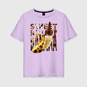 Женская футболка хлопок Oversize с принтом Sweet banana в Петрозаводске, 100% хлопок | свободный крой, круглый ворот, спущенный рукав, длина до линии бедер
 | new year. | sweet banana | банан | грифель | джем | зверь | иголки | карандаш | кольцо | леопард | леопардовый | нг | новый год | овощ | ожерелья | подарок | прздник | принадлежность | сладкий банан | украшения