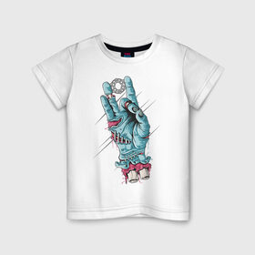 Детская футболка хлопок с принтом Zombie hand в Петрозаводске, 100% хлопок | круглый вырез горловины, полуприлегающий силуэт, длина до линии бедер | peace | зомби | кисть | кости | мир | пальцы | рука | хипстер