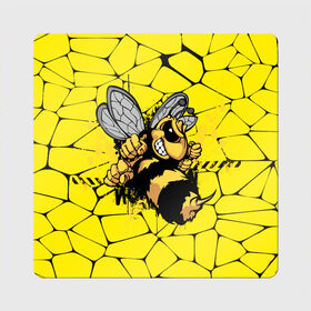 Магнит виниловый Квадрат с принтом Дикая пчела в Петрозаводске, полимерный материал с магнитным слоем | размер 9*9 см, закругленные углы | Тематика изображения на принте: дикая пчела | жало | мед | насекомые | опасность | соты | текстура | шершень