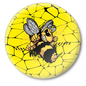 Значок с принтом Дикая пчела в Петрозаводске,  металл | круглая форма, металлическая застежка в виде булавки | дикая пчела | жало | мед | насекомые | опасность | соты | текстура | шершень