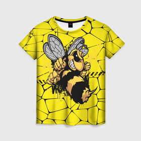 Женская футболка 3D с принтом Дикая пчела в Петрозаводске, 100% полиэфир ( синтетическое хлопкоподобное полотно) | прямой крой, круглый вырез горловины, длина до линии бедер | дикая пчела | жало | мед | насекомые | опасность | соты | текстура | шершень