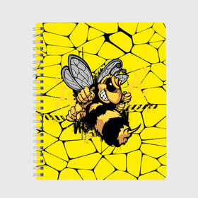 Тетрадь с принтом Дикая пчела в Петрозаводске, 100% бумага | 48 листов, плотность листов — 60 г/м2, плотность картонной обложки — 250 г/м2. Листы скреплены сбоку удобной пружинной спиралью. Уголки страниц и обложки скругленные. Цвет линий — светло-серый
 | Тематика изображения на принте: дикая пчела | жало | мед | насекомые | опасность | соты | текстура | шершень