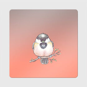 Магнит виниловый Квадрат с принтом акварельная птица на ветке в Петрозаводске, полимерный материал с магнитным слоем | размер 9*9 см, закругленные углы | Тематика изображения на принте: 