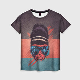 Женская футболка 3D с принтом Горилла в Петрозаводске, 100% полиэфир ( синтетическое хлопкоподобное полотно) | прямой крой, круглый вырез горловины, длина до линии бедер | Тематика изображения на принте: горилла | животные | мир джунглей | обезьяна | очки | текстура