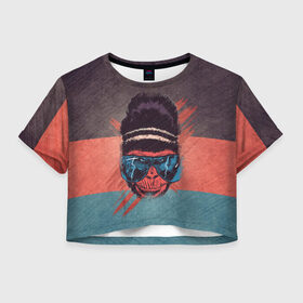 Женская футболка Crop-top 3D с принтом Горилла в Петрозаводске, 100% полиэстер | круглая горловина, длина футболки до линии талии, рукава с отворотами | горилла | животные | мир джунглей | обезьяна | очки | текстура
