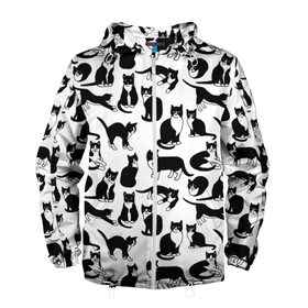 Мужская ветровка 3D с принтом Котики Чёрно-белые в Петрозаводске, 100% полиэстер | подол и капюшон оформлены резинкой с фиксаторами, два кармана без застежек по бокам, один потайной карман на груди | cat | cats | cosmos | kitten | mem | memes | rose | roses | глаза | глазки | киска | космос | кот | котёнок | котик | котики | котэ | котята | кошак | кошка | кошки | красивая | мем | мемчики | милая | прикольная | розы | светлая