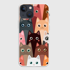 Чехол для iPhone 13 mini с принтом Котики мультяшные в Петрозаводске,  |  | cat | cats | cosmos | kitten | mem | memes | rose | roses | глаза | глазки | киска | космос | кот | котёнок | котик | котики | котэ | котята | кошак | кошка | кошки | красивая | мем | мемчики | милая | прикольная | розы | светлая