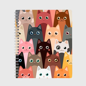 Тетрадь с принтом Котики мультяшные в Петрозаводске, 100% бумага | 48 листов, плотность листов — 60 г/м2, плотность картонной обложки — 250 г/м2. Листы скреплены сбоку удобной пружинной спиралью. Уголки страниц и обложки скругленные. Цвет линий — светло-серый
 | Тематика изображения на принте: cat | cats | cosmos | kitten | mem | memes | rose | roses | глаза | глазки | киска | космос | кот | котёнок | котик | котики | котэ | котята | кошак | кошка | кошки | красивая | мем | мемчики | милая | прикольная | розы | светлая