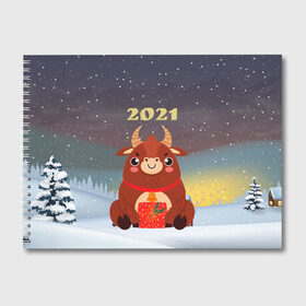Альбом для рисования с принтом Бык с подарками 2021 в Петрозаводске, 100% бумага
 | матовая бумага, плотность 200 мг. | Тематика изображения на принте: 2021 | 7 января | bull | newyear | santa | бык | быки | бычок | год быка | дед мороз | корова | новогодние каникулы | новогодние праздники | новый 2021 | новый год | новый год 2021 | рождество | сани | санта | санта клаус