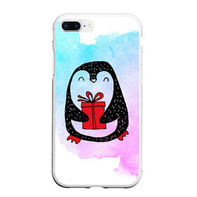 Чехол для iPhone 7Plus/8 Plus матовый с принтом Милый пингвин с подарком в Петрозаводске, Силикон | Область печати: задняя сторона чехла, без боковых панелей | 