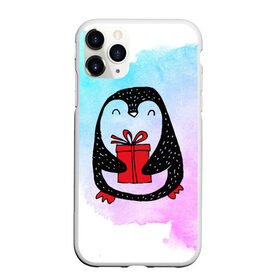 Чехол для iPhone 11 Pro Max матовый с принтом Милый пингвин с подарком в Петрозаводске, Силикон |  | 