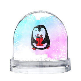 Снежный шар с принтом Милый пингвин с подарком в Петрозаводске, Пластик | Изображение внутри шара печатается на глянцевой фотобумаге с двух сторон | 