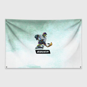 Флаг-баннер с принтом BAUER в Петрозаводске, 100% полиэстер | размер 67 х 109 см, плотность ткани — 95 г/м2; по краям флага есть четыре люверса для крепления | bauer | бауэр | зима | зомби | игра | клюшка | коньки | лёд | спортсмен | хоккеист | хоккей | шайба