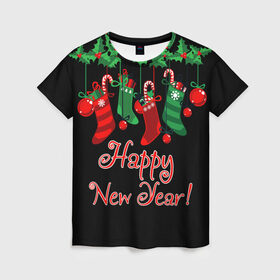 Женская футболка 3D с принтом Happy New Year! в Петрозаводске, 100% полиэфир ( синтетическое хлопкоподобное полотно) | прямой крой, круглый вырез горловины, длина до линии бедер | 2020 | 2021 | happy | new year | быка | гирлянда | дед мороз | елка | зеленый | игрушка | клаус | конфеты | нг | новый год | носок | перчатка | печенье | подарок | полосы | пряник | рождество | с | санта | сладости | снег