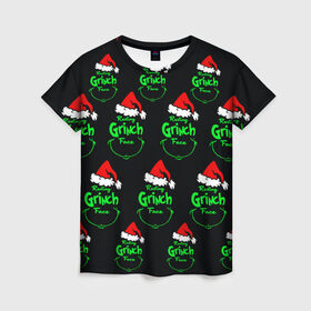 Женская футболка 3D с принтом Grinch Face в Петрозаводске, 100% полиэфир ( синтетическое хлопкоподобное полотно) | прямой крой, круглый вырез горловины, длина до линии бедер | 2020 | 2021 | grinch | белая | год | гринч | елка | женская | зеленый | красная | мужская | мультфильм | надпись | нг | новый | подарок | полосы | праздник | рождества | свитер | сердце | смайл | фильм | шапка