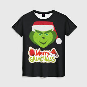 Женская футболка 3D с принтом Merry Grinchmas в Петрозаводске, 100% полиэфир ( синтетическое хлопкоподобное полотно) | прямой крой, круглый вырез горловины, длина до линии бедер | 2020 | 2021 | grinch | белая | год | гринч | елка | женская | зеленый | красная | мужская | мультфильм | надпись | нг | новый | подарок | полосы | праздник | рождества | свитер | сердце | смайл | фильм | шапка