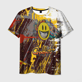 Мужская футболка 3D с принтом Граффити(смайлик) в Петрозаводске, 100% полиэфир | прямой крой, круглый вырез горловины, длина до линии бедер | hip hop | высказывание | граффити | детская | идея | манера | мемы | монстры | разные | рисунок | символ | смайлик