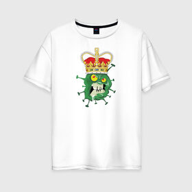Женская футболка хлопок Oversize с принтом Keep calm в Петрозаводске, 100% хлопок | свободный крой, круглый ворот, спущенный рукав, длина до линии бедер
 | british | corona | corona virus | english | keep calm | mutant | virus | английский | британский | вирус | корона | корона вирус | мутант | сохраняй спокойствие