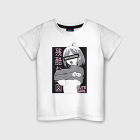 Детская футболка хлопок с принтом cute girl в Петрозаводске, 100% хлопок | круглый вырез горловины, полуприлегающий силуэт, длина до линии бедер | Тематика изображения на принте: ahegao | manga | ахегао | комиксы | лицо | манга | паттрен | чернобелый | эмоции
