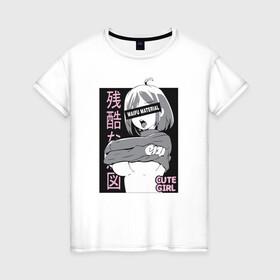 Женская футболка хлопок с принтом cute girl в Петрозаводске, 100% хлопок | прямой крой, круглый вырез горловины, длина до линии бедер, слегка спущенное плечо | ahegao | manga | ахегао | комиксы | лицо | манга | паттрен | чернобелый | эмоции