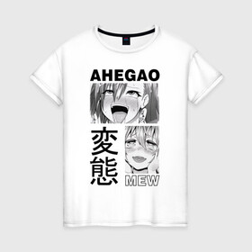 Женская футболка хлопок с принтом Ahegao mew black в Петрозаводске, 100% хлопок | прямой крой, круглый вырез горловины, длина до линии бедер, слегка спущенное плечо | ahegao | manga | ахегао | комиксы | лицо | манга | паттрен | чернобелый | эмоции