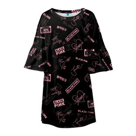 Детское платье 3D с принтом BLACKPINK в Петрозаводске, 100% полиэстер | прямой силуэт, чуть расширенный к низу. Круглая горловина, на рукавах — воланы | Тематика изображения на принте: black pink | blackpink | k pop | блэкпинк | дженни | джису | к поп | лиса | розэ