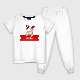 Детская пижама хлопок с принтом Новогодний бык-олень в Петрозаводске, 100% хлопок |  брюки и футболка прямого кроя, без карманов, на брюках мягкая резинка на поясе и по низу штанин
 | 