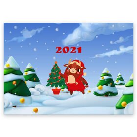 Поздравительная открытка с принтом Бык наряжает елочку в Петрозаводске, 100% бумага | плотность бумаги 280 г/м2, матовая, на обратной стороне линовка и место для марки
 | Тематика изображения на принте: 2021 | 7 января | bull | newyear | santa | бык | бычок | год быка | дед мороз | корова | новогодние каникулы | новогодние праздники | новый 2021 | новый год | новый год 2021 | рождество | сани | санта | санта клаус