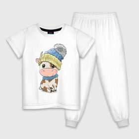 Детская пижама хлопок с принтом Милый бычок в шапочке в Петрозаводске, 100% хлопок |  брюки и футболка прямого кроя, без карманов, на брюках мягкая резинка на поясе и по низу штанин
 | 
