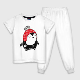 Детская пижама хлопок с принтом Милый пингвин в шапочке в Петрозаводске, 100% хлопок |  брюки и футболка прямого кроя, без карманов, на брюках мягкая резинка на поясе и по низу штанин
 | 