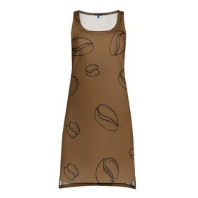 Платье-майка 3D с принтом Узор Кофейные зерна в Петрозаводске, 100% полиэстер | полуприлегающий силуэт, широкие бретели, круглый вырез горловины, удлиненный подол сзади. | Тематика изображения на принте: зерна | коричневый | кофе | кофейный | кофеман | паттерн | узор