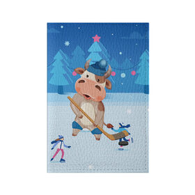 Обложка для паспорта матовая кожа с принтом Бык играет в хоккей в Петрозаводске, натуральная матовая кожа | размер 19,3 х 13,7 см; прозрачные пластиковые крепления | 2021 | 7 января | bull | newyear | santa | бык | быки | бычок | год быка | дед мороз | корова | новогодние каникулы | новогодние праздники | новый 2021 | новый год | новый год 2021 | рождество | сани | санта | санта клаус