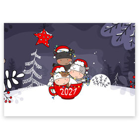 Поздравительная открытка с принтом Новогодние быки в чашке в Петрозаводске, 100% бумага | плотность бумаги 280 г/м2, матовая, на обратной стороне линовка и место для марки
 | Тематика изображения на принте: 2021 | 7 января | bull | newyear | santa | бык | быки | бычок | год быка | дед мороз | корова | новогодние каникулы | новогодние праздники | новый 2021 | новый год | новый год 2021 | рождество | сани | санта | санта клаус