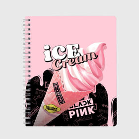 Тетрадь с принтом BLACKPINK ICE CREAM в Петрозаводске, 100% бумага | 48 листов, плотность листов — 60 г/м2, плотность картонной обложки — 250 г/м2. Листы скреплены сбоку удобной пружинной спиралью. Уголки страниц и обложки скругленные. Цвет линий — светло-серый
 | Тематика изображения на принте: black pink | blackpink | ice cream | k pop | блэкпинк | дженни | джису | к поп | лиса | розэ