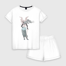 Женская пижама с шортиками хлопок с принтом Горгона в Петрозаводске, 100% хлопок | футболка прямого кроя, шорты свободные с широкой мягкой резинкой | fantasy | monster | горгона | доспехи | змеи | крылья | меч | монстр | фэнтези