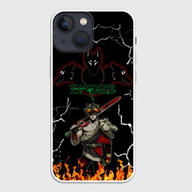 Чехол для iPhone 13 mini с принтом Hades в Петрозаводске,  |  | cracks | dark | fire | game | game   hades | hades | hades print | hades t shirt | zagreus | zagreus print | загрей | игра | игра   hades | кофта hades | огонь | принт hades | принт загрей | темный | трехглавый цербер | трещины | футболка 