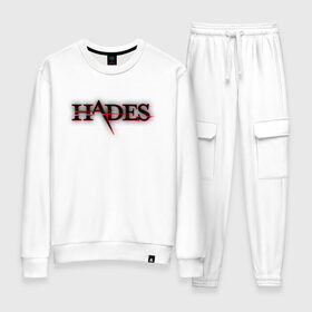 Женский костюм хлопок с принтом Hades Logo (Z) в Петрозаводске, 100% хлопок | на свитшоте круглая горловина, мягкая резинка по низу. Брюки заужены к низу, на них два вида карманов: два 