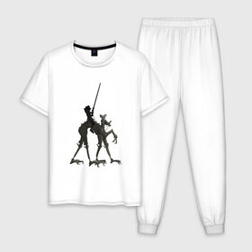 Мужская пижама хлопок с принтом Всадник в Петрозаводске, 100% хлопок | брюки и футболка прямого кроя, без карманов, на брюках мягкая резинка на поясе и по низу штанин
 | fantasy | monster | всадник | животные | копьё | магия | монстр | рыцарь | фэнтези