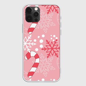 Чехол для iPhone 12 Pro Max с принтом Новогодний узор с леденцом в Петрозаводске, Силикон |  | детская | красный | леденец | новогодняя | новый год | розовая | снежинки