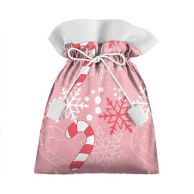 Подарочный 3D мешок с принтом Новогодний узор с леденцом в Петрозаводске, 100% полиэстер | Размер: 29*39 см | детская | красный | леденец | новогодняя | новый год | розовая | снежинки