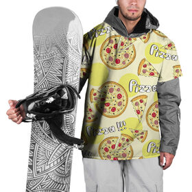 Накидка на куртку 3D с принтом Узор - Пицца на желтом в Петрозаводске, 100% полиэстер |  | Тематика изображения на принте: еда | желтый | кусок | надписи | паттерн | пицца | узор | фастфуд