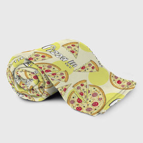 Плед 3D с принтом Узор - Пицца на желтом в Петрозаводске, 100% полиэстер | закругленные углы, все края обработаны. Ткань не мнется и не растягивается | еда | желтый | кусок | надписи | паттерн | пицца | узор | фастфуд