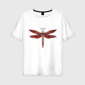 Женская футболка хлопок Oversize с принтом Стрекоза в Петрозаводске, 100% хлопок | свободный крой, круглый ворот, спущенный рукав, длина до линии бедер
 | dragonfly | красный | крылья | стрекоза